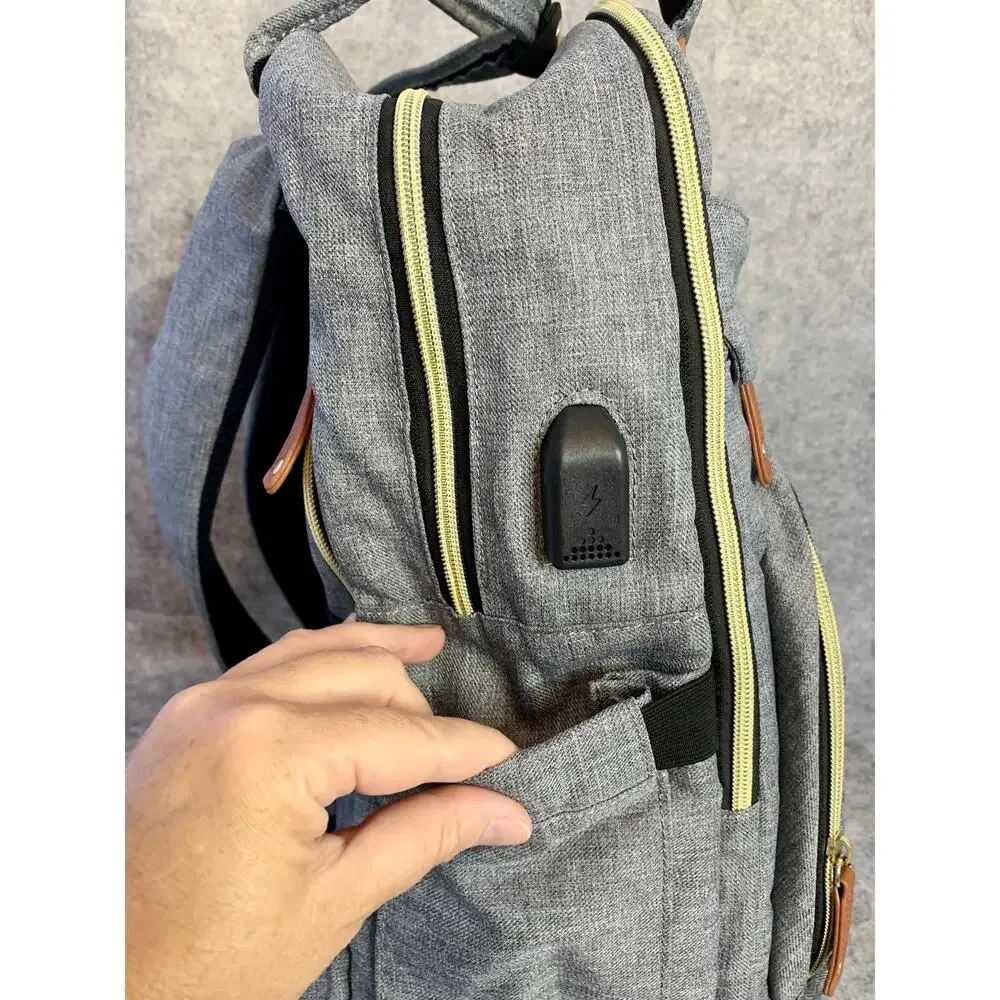 NWOT LoveVook Laptop Backpack Travel Carry On Back to School Gray w Gold Zippers